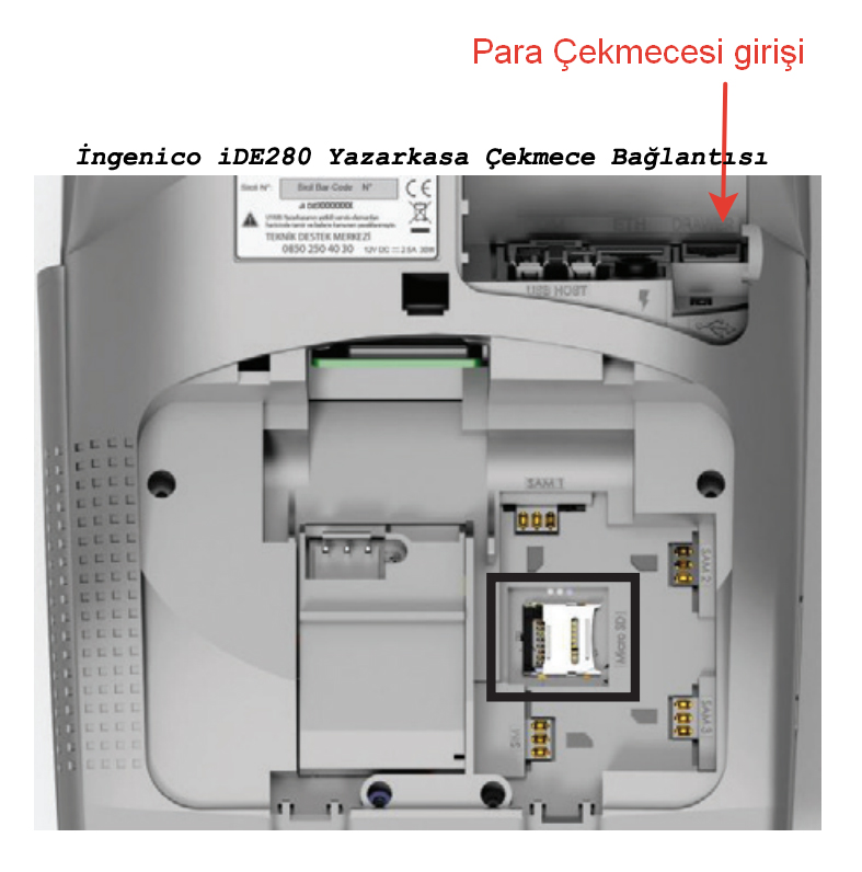 Çekmece Bağlantısı İngenico iDE280 YazarKasa kablosu RJ11 soket girişi