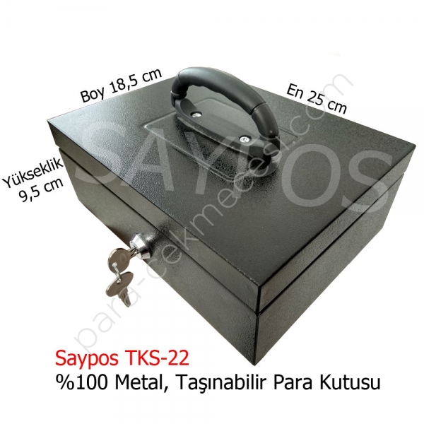 Saypos Para Kasası Metal El Tipi Taşıma Kulplu 4 Gözlü İç Tepsi Kalkıyor 25x18,5x9,5cm