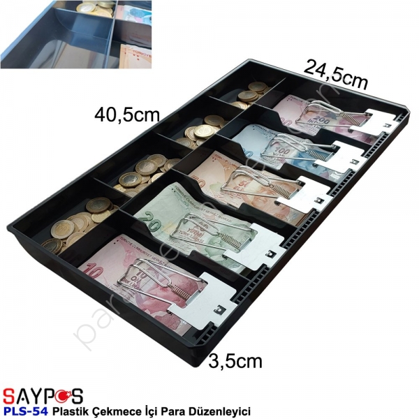 Rampalı Plastik Çekmece İçi Para Düzenleyici 5 Banknot 4 Bozuk Para Gözlü 40,5 x 24,5 x 3,5cm