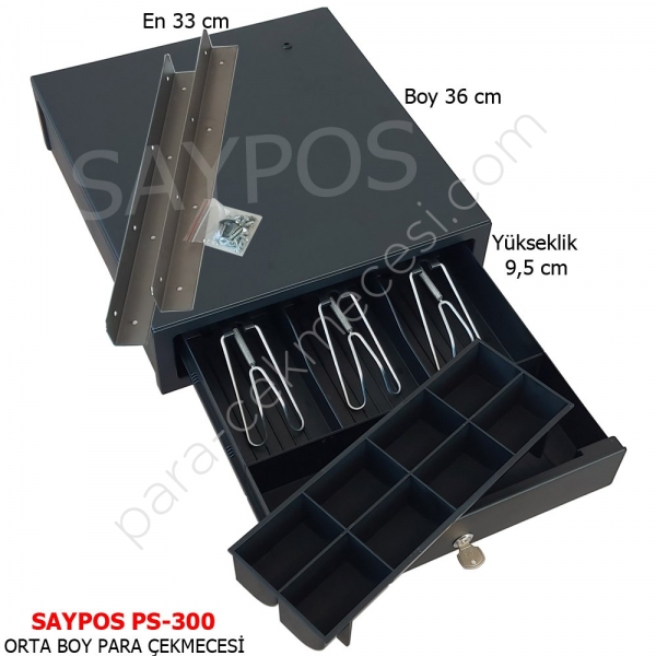 Saypos Montaj Askılı Dokunmatik (Elle Açılır) Siyah Renk Para Çekmecesi 33x36x9,5cm